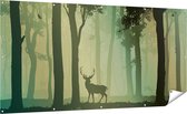 Gards Tuinposter Hert in het Bos - Silhouet - 200x100 cm - Tuindoek - Tuindecoratie - Wanddecoratie buiten - Tuinschilderij