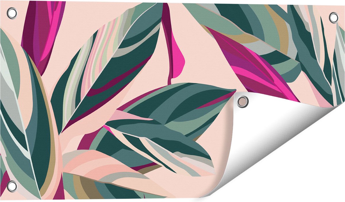 Gards Tuinposter Bloem Bladeren - Bloemen - Abstract - 60x30 cm - Tuindoek - Tuindecoratie - Wanddecoratie buiten - Tuinschilderij Multikleur