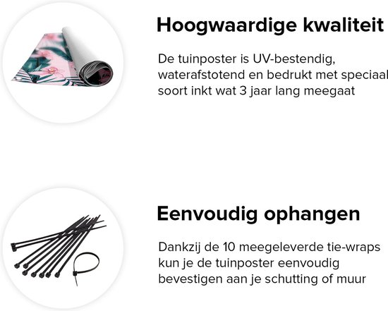 Gards Affiche de jardin Tropical Pink Summer Fleurs with Leaves - 120x180 cm - Toile jardin - Décoration de jardin - Décoration murale extérieur - Tableau jardin