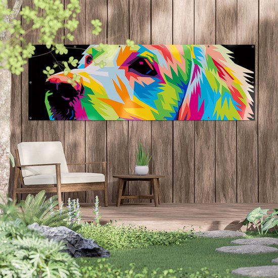 Gards Affiche jardin Chien Coloré - Abstrait - 210x70 cm - Toile jardin - Décoration de jardin - Décoration murale extérieur - Tableau jardin