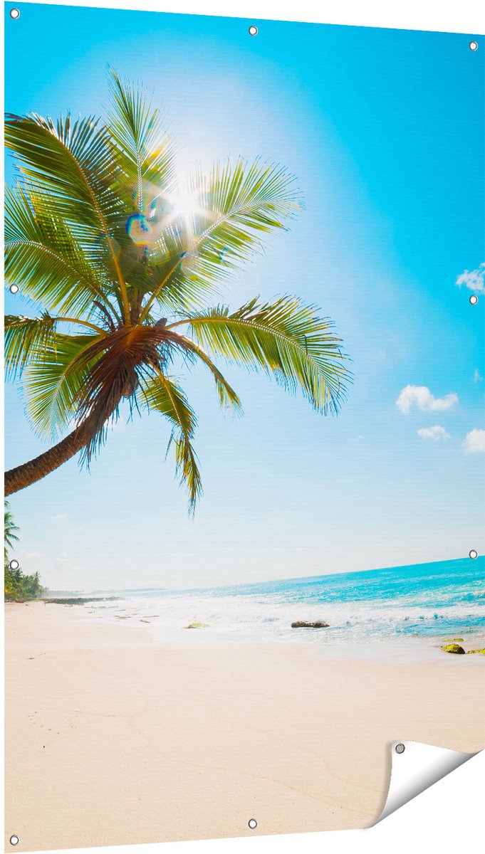Gards Tuinposter Tropisch Strand en Zee in Sri Lanka - 100x150 cm - Tuindoek - Tuindecoratie - Wanddecoratie buiten - Tuinschilderij Multikleur