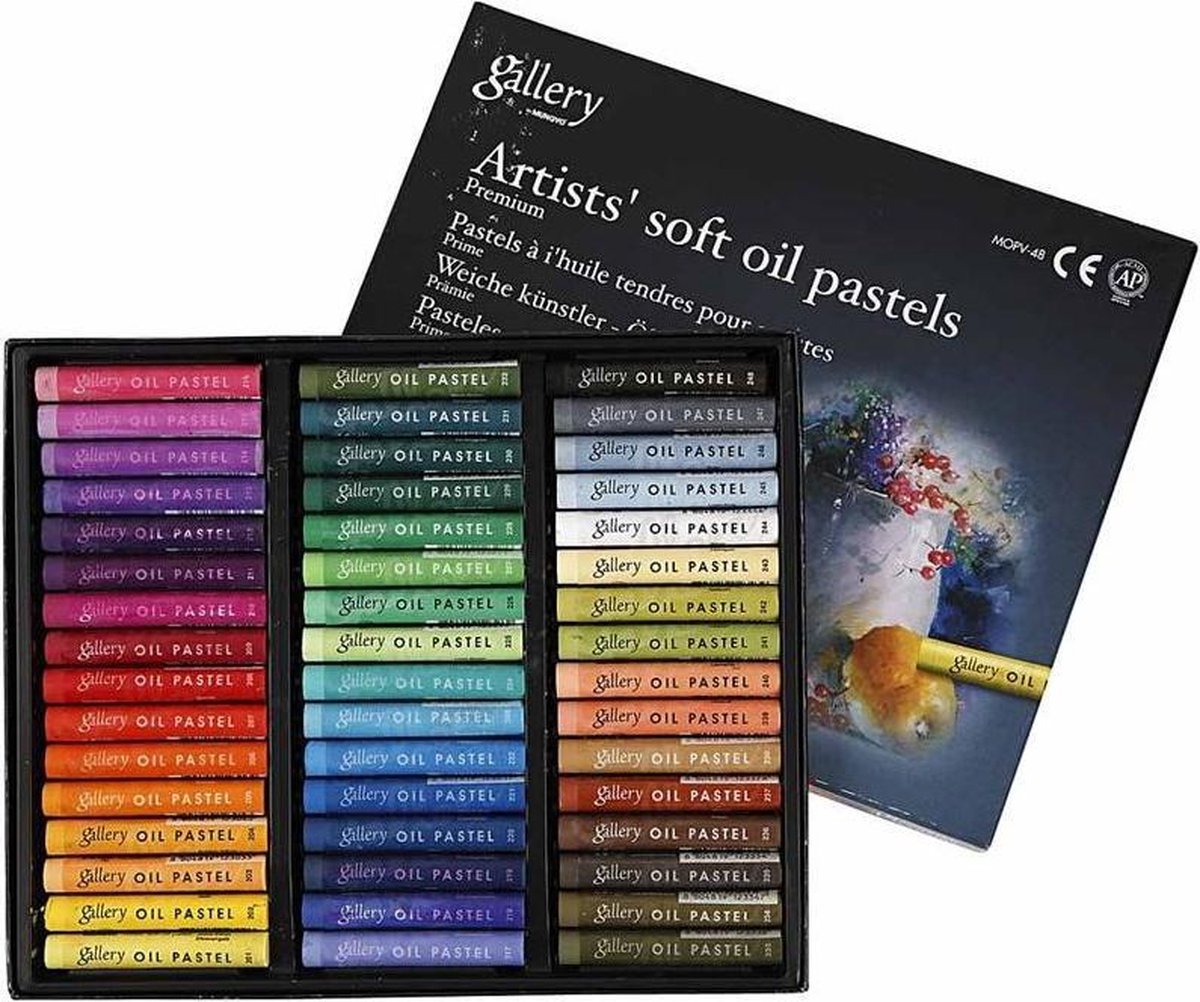 Gallery Oliepastel L: 7 cm, dikte 10 mm, diverse kleuren, 48 stuk