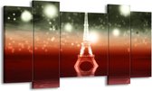 GroepArt - Schilderij - Eiffeltoren - Rood, Grijs - 120x65 5Luik - Foto Op Canvas - GroepArt 6000+ Schilderijen 0p Canvas Art Collectie - Wanddecoratie