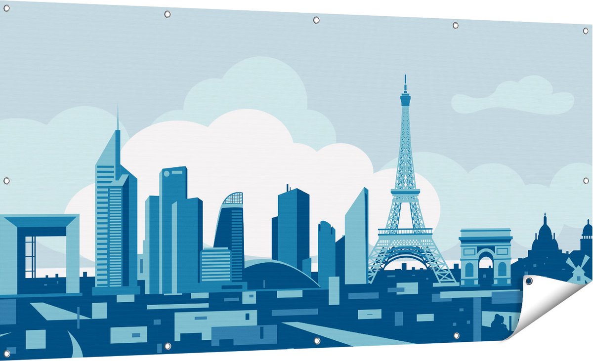 Gards Tuinposter Skyline van Parijs - Abstract - 180x90 cm - Tuindoek - Tuindecoratie - Wanddecoratie buiten - Tuinschilderij Multikleur