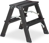 Bol.com Relaxdays dubbele trap - aluminium - tot 120 kg - huishoudtrap - lichtgewicht - zwart - 2 tredes aanbieding