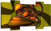 GroepArt - Schilderij - Abstract - Groen, Geel, Goud - 120x65 5Luik - Foto Op Canvas - GroepArt 6000+ Schilderijen 0p Canvas Art Collectie - Wanddecoratie