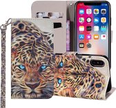 Leopard Pattern Gekleurde tekening Horizontale Flip lederen tas voor iPhone XS Max, met houder & kaartsleuven & portemonnee & draagkoord