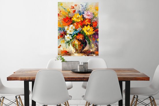 Poster Fleurs - Colorées - Peinture à l'huile - Pot de fleurs - 60x80 cm