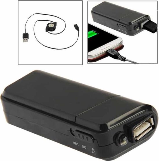 AA-batterijen Emergency USB-oplader met zaklamp, voor iPhone, iPad, Galaxy,  Huawei,... | bol.com