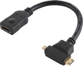 HDMI Female naar Mini HDMI + Micro HDMI T-vormkabel (zwart)