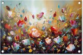 Tuinposter bloemen - Tuindecoratie watercolor - 60x40 cm - Wanddecoratie abstract voor buiten - Schutting decoratie - Buitenposter - Schuttingdoek - Tuindoeken - Tuin doek - Balkon poster