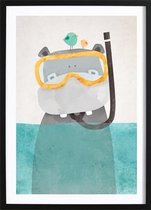 Snorkel Nijlpaardje Poster (21x29,7cm) - Wallified - Kinderen - Poster - Print - Kinderkamer - Baby - New Born - Peuter - Kleuter - Wall-Art - Woondecoratie - Kunst - Posters