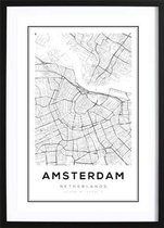 Amsterdam Kaart Poster (50x70cm) - Wallified - Steden - Poster - Zwart Wit - Print - Amsterdam - Rotterdam - Utrecht - Den-Haag - Wall-Art - Woondecoratie - Kunst - Posters