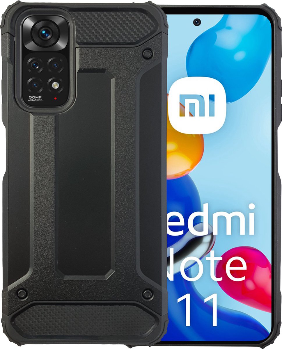 Hoesje geschikt voor Xiaomi Redmi Note 11 hoesje rugged shockproof backcover case - Zwart