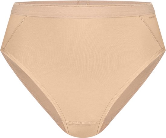 Nude damesbroek met hoge taille en hoge beenuitsnijding, gemaakt van stretchkatoen.