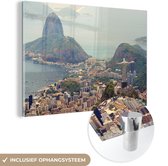 MuchoWow® Glasschilderij 60x40 cm - Schilderij acrylglas - Standbeeld - Rio de Janeiro - Skyline - Foto op glas - Schilderijen