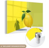 MuchoWow® Glasschilderij 30x20 cm - Schilderij acrylglas - Citroen op een achtergrond van verschillende gele tinten - Foto op glas - Schilderijen