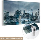 MuchoWow® Glasschilderij 40x20 cm - Schilderij acrylglas - New York - Skyline - Winter - Foto op glas - Schilderijen