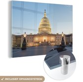 MuchoWow® Glasschilderij 90x60 cm - Schilderij acrylglas - Capitool verlicht Washington DC - Foto op glas - Schilderijen