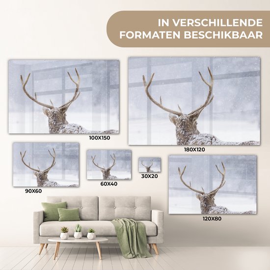 Peinture sur Verre - Cerf - Bois - Neige - Hiver - 150x100 cm - Peintures sur Verre Peintures - Photo sur Glas