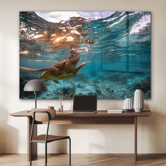 Peinture sur Verre - Mer - Tortue - Couleurs - 180x120 cm - Peintures sur Verre Peintures - Photo sur Glas