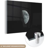 MuchoWow® Glasschilderij 90x60 cm - Schilderij acrylglas - Nacht - Maan - Zwart - Foto op glas - Schilderijen