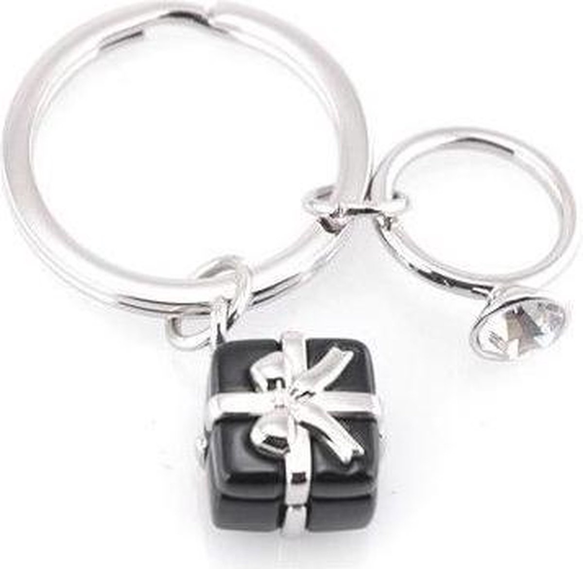 Metalmorphose sleutelhanger cadeautje met ring - Zwart