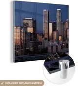MuchoWow® Glasschilderij 90x90 cm - Schilderij acrylglas - Los Angeles - Skyline - Avond - Foto op glas - Schilderijen