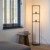 QAZQA simple_cage - Industriele Vloerlamp | Staande Lamp - 2 lichts - H 1520 mm - Zwart - Industrieel -  Woonkamer | Slaapkamer | Keuken