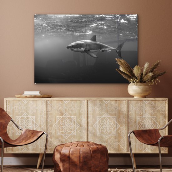 Peinture sur verre - Grand requin blanc - noir et blanc - 120x80 cm - Peintures sur Verre Peintures - Photo sur Glas