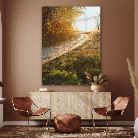 MuchoWow® Peinture sur verre 120x160 cm - Peinture sur verre acrylique - Chemin - Nature - Arbre - Photo sur verre - Peintures