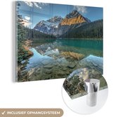 MuchoWow® Glasschilderij 90x60 cm - Schilderij acrylglas - Landschap van het Nationaal park Jasper in Noord-Amerika - Foto op glas - Schilderijen