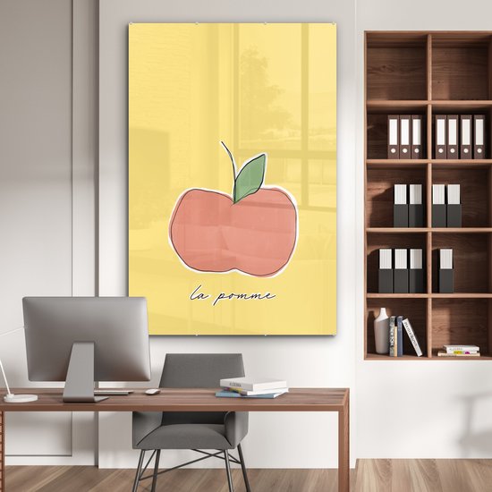 MuchoWow® Peinture sur verre 100x150 cm - Peinture sur verre acrylique - Pomme - Fruit - Texte - Photo sur verre - Peintures