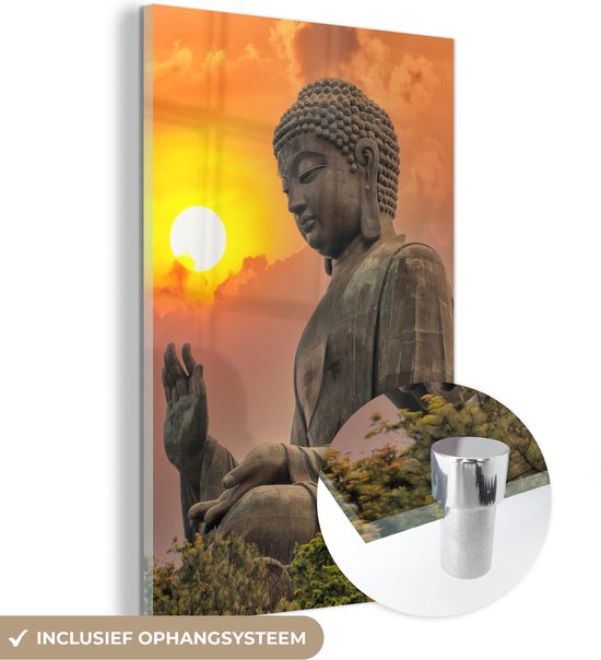 Peinture sur verre - Photo sur verre - Verre acrylique - Image de Bouddha - Nature - Méditation - Spiritualité - Peinture sur verre d'intérieur - Décoration murale verre - 40x60 cm - Peinture - Décoration murale