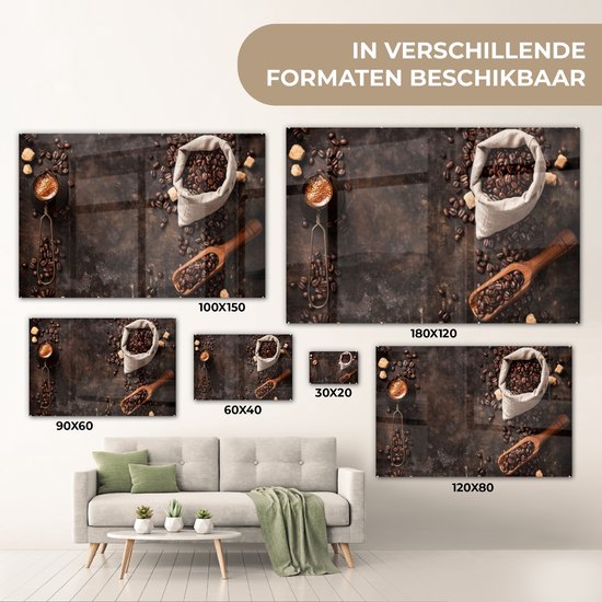 MuchoWow® Peinture sur verre - Grains de café - Café - Sac - 90x60 cm - Peintures sur verre acrylique - Photo sur Glas