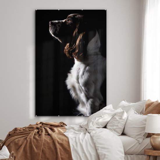 MuchoWow® Peinture sur verre 120x180 cm - Peinture sur verre acrylique - Épagneul Springer sur fond noir - Photo sur verre - Peintures