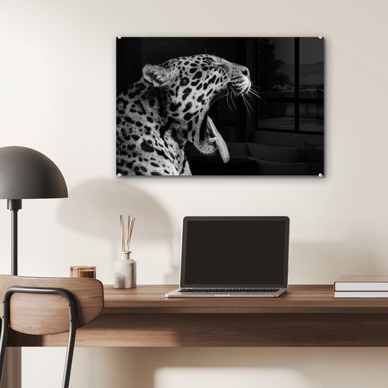 Peinture sur verre - Jaguar - Animal - Zwart - Wit - 60x40 cm - Peintures Plexiglas