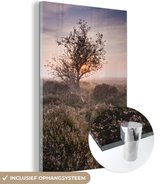 MuchoWow® Glasschilderij 80x120 cm - Schilderij acrylglas - De heide bij zonsopgang - Foto op glas - Schilderijen