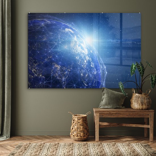 MuchoWow® Peinture sur verre - Terre - Réseau - Lumière - 150x100 cm - Peintures sur verre acrylique - Photo sur Glas
