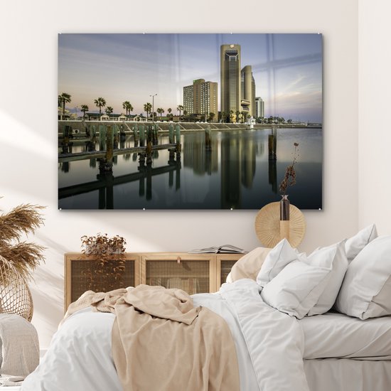 Skyline de Corpus Christi immédiatement après le lever du soleil au Texas, USA Plexiglas 180x120 cm - Tirage photo sur Glas (décoration murale en plexiglas) XXL / Groot format!