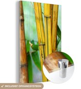 MuchoWow® Glasschilderij 80x120 cm - Schilderij acrylglas - Gele bamboe - Foto op glas - Schilderijen