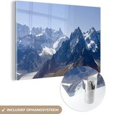 MuchoWow® Glasschilderij 120x80 cm - Schilderij acrylglas - Alpen - Sneeuw - Berg - Foto op glas - Schilderijen