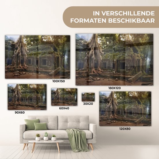 Racines d'arbres sur l'ancien temple Ta Prohm à Angkor Wat Plexiglas 90x60 cm - Tirage photo sur Glas (décoration murale en plexiglas)