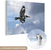 MuchoWow® Glasschilderij 30x20 cm - Schilderij acrylglas - IJsvogel - Lucht - Wolken - Foto op glas - Schilderijen