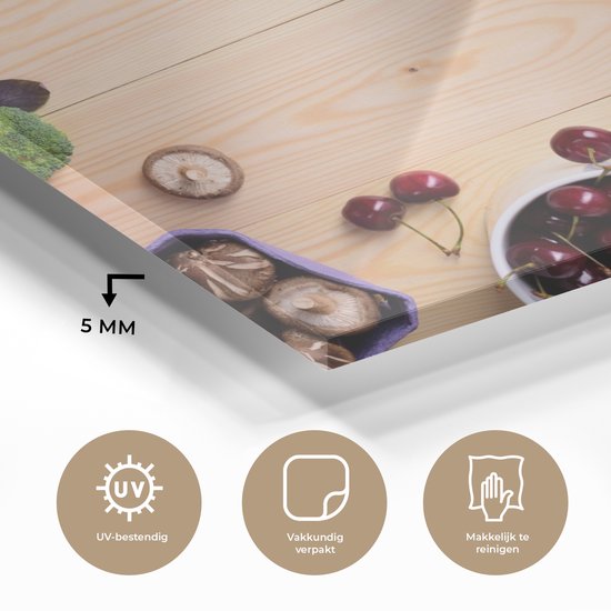 MuchoWow® Peinture sur verre 120x90 cm - Peinture sur verre acrylique - Fruits - Fraises - Paprika - Cuisine - Photo sur verre - Peintures