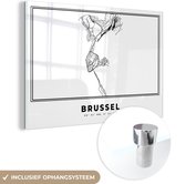 MuchoWow® Glasschilderij 60x40 cm - Schilderij acrylglas - België – Brussel – Stadskaart – Kaart – Zwart Wit – Plattegrond - Foto op glas - Schilderijen