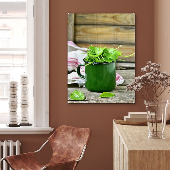 Une tasse verte d'oseille avec l'oseille verte Plexiglas 60x80 cm - Tirage photo sur Glas (décoration murale en plexiglas)
