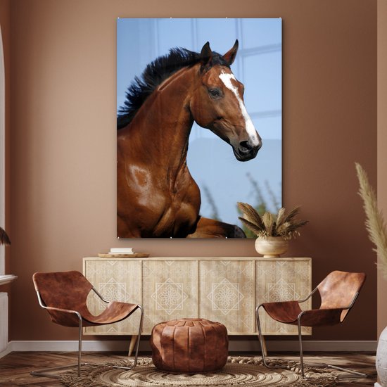® Glasschilderij 120x160 cm - Schilderij acrylglas - Paard - Natuur - Bruin - Foto op glas - Muurdecoratie woonkamer - Wanddecoratie slaapkamer - Schilderijen