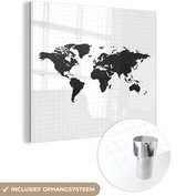 MuchoWow® Glasschilderij 20x20 cm - Schilderij acrylglas - Wereldkaart - Simpel - Zwart Wit - Foto op glas - Schilderijen