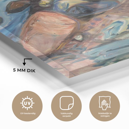 MuchoWow® Peinture sur verre 90x90 cm - Peinture sur verre acrylique - Banque avec maison rouge - Edvard Munch - Photo sur verre - Peintures